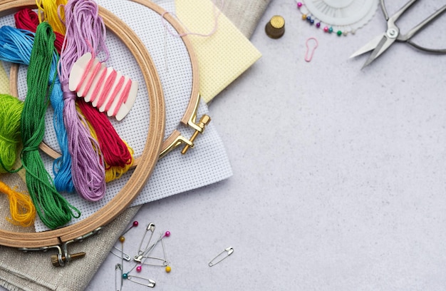 Materiale pentru broderie: ață, cerc, pânză